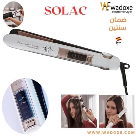 Lisseur à cheveux, plaques céramique XL, 6 niveaux de température - SOLAC