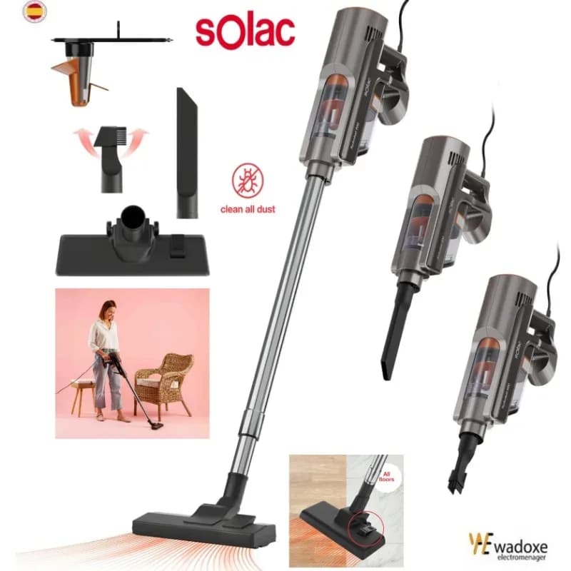 Aspirateur filaire 3 en 1 à forte puissance d'aspiration avec filtre HEPA pour sols durs - SOLAC