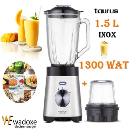 Blender électrique 1300 W | bol en verre + moulin à café et à épices, spécial professionnels - TAURUS