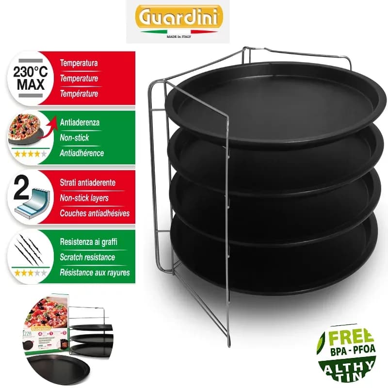 4 moules à pizza + support, téflon haute qualité - Guardini