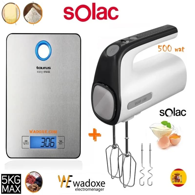 Batteur électrique à main + balance de cuisine inox - WADOXE