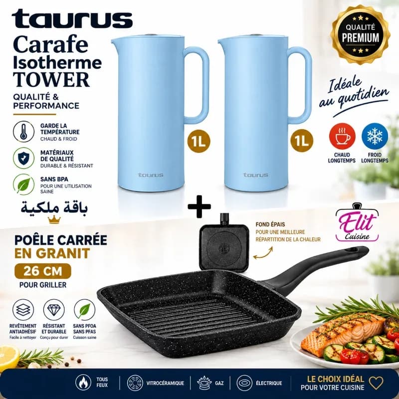 Pack thermos isotherme chaud et froid + poêle carrée granit 26 cm - ELIT