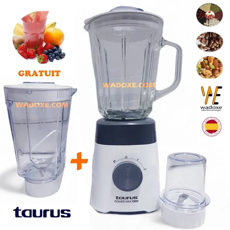 Blender POWER MAX 1300 avec moulin + bol supplémentaire offert - TAURUS