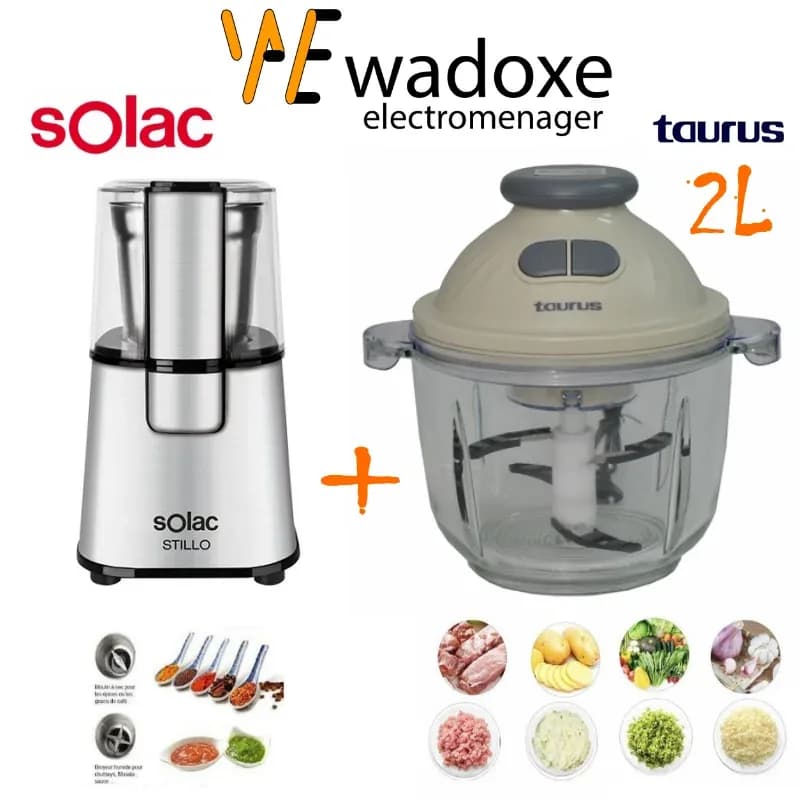 Pack : hachoir Chopper Top Glass XXL + moulin à café et épices inox - WADOXE