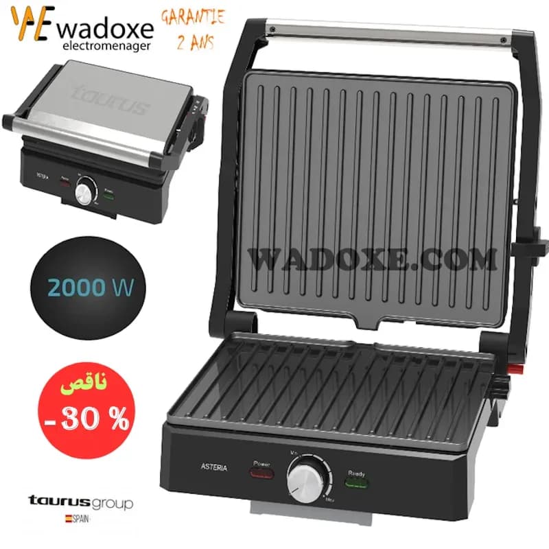 Panini 2 en 1 téflon, ouverture 180° pour griller et toaster - TAURUS