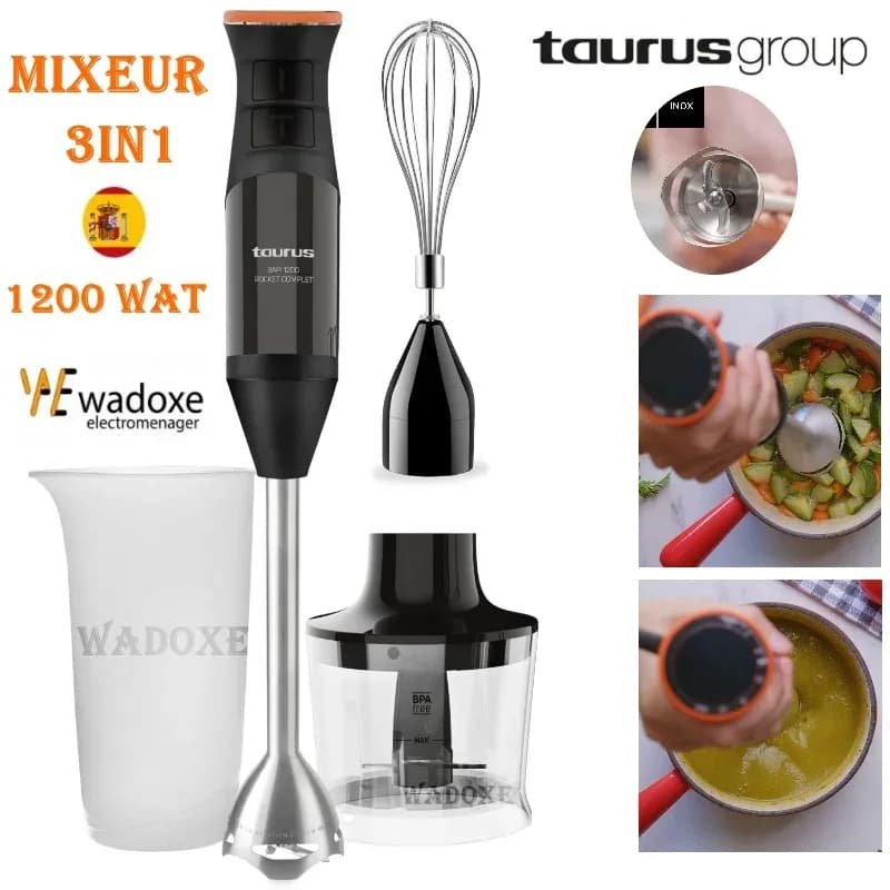 Mixeur plongeant complet 3 en 1 puissant, haute qualité et multifonction 1200 W - TAURUS