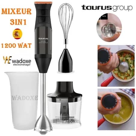 Mixeur plongeant complet 3 en 1 puissant, haute qualité et multifonction 1200 W - TAURUS