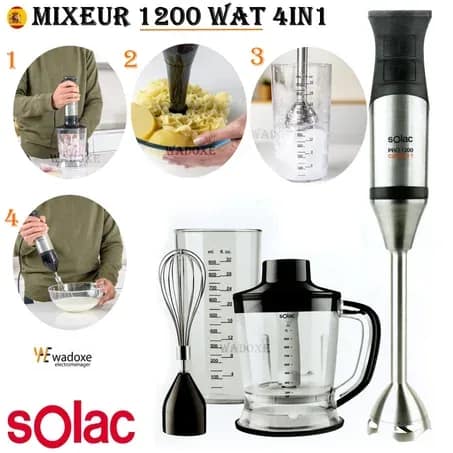 خلاط يدوي كهربائي محمول باليد 1200 واط 4في1 - SOLAC