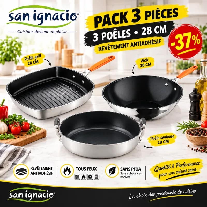 طقم مقلاة من مجموعة COMPACT من San Ignacio، بأحجام 28 سم